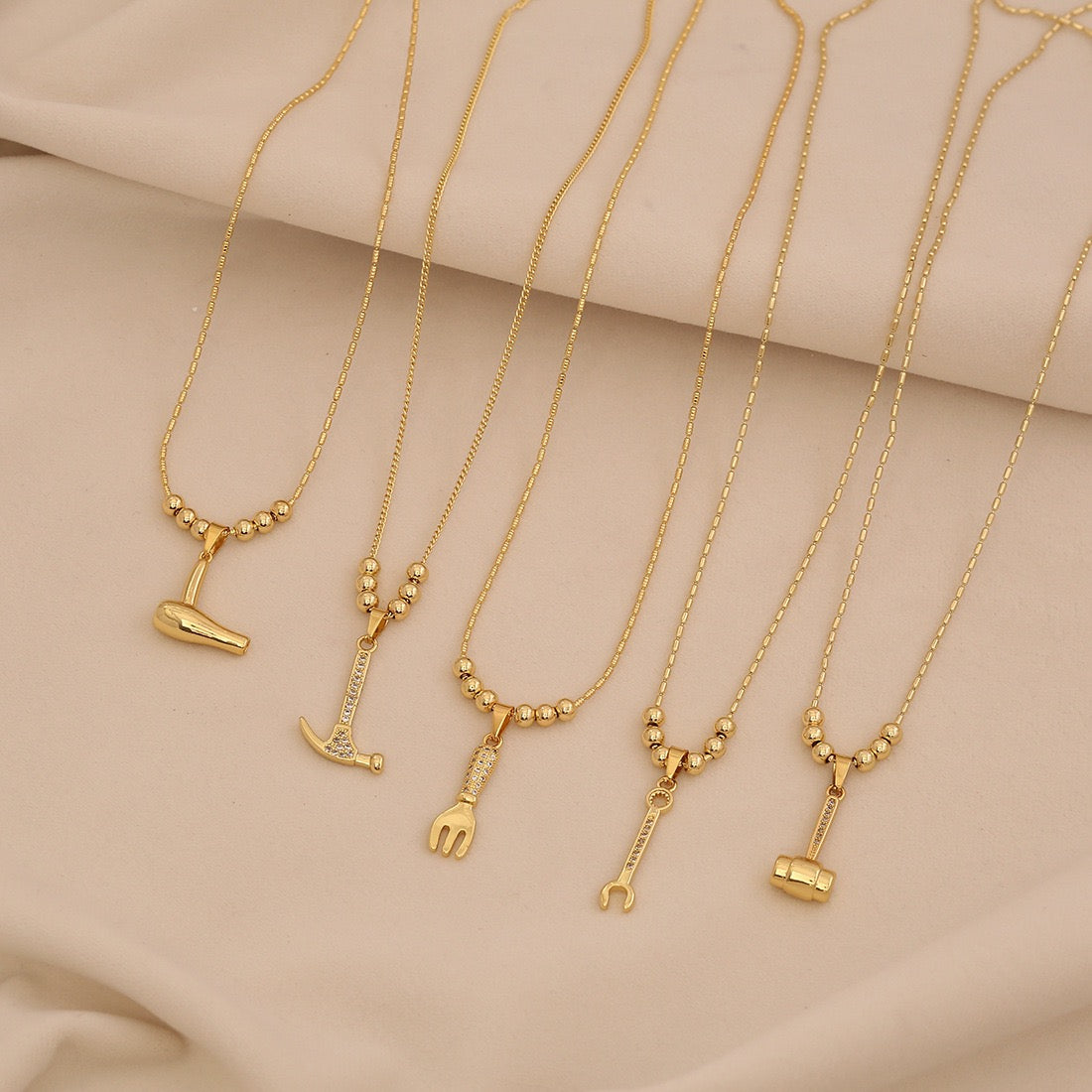 Golden Tool Charm Necklace