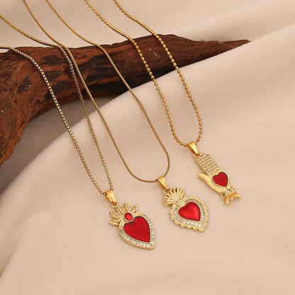 Crimson Zircon Heart Necklace
