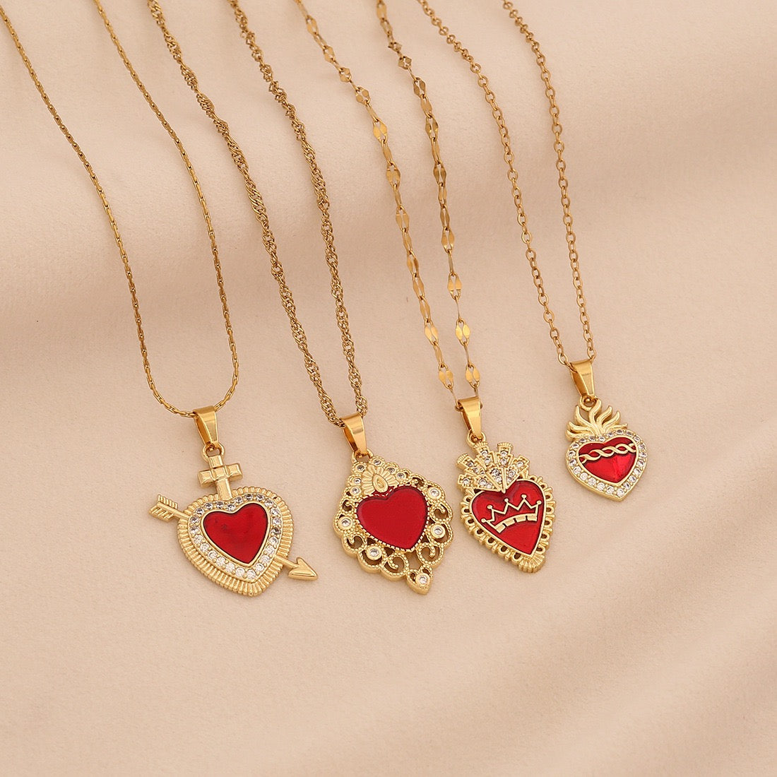 Crimson Zircon Heart Necklace