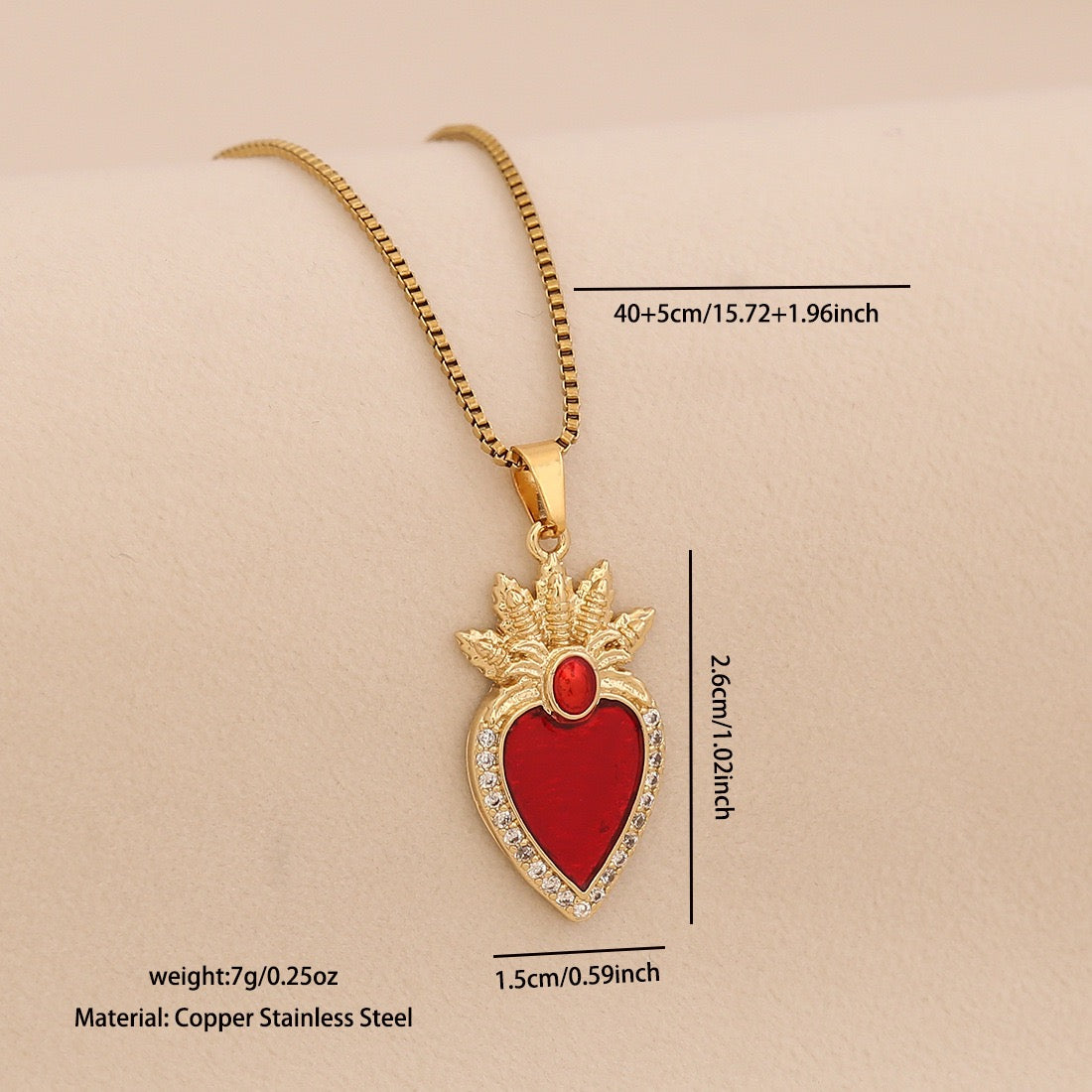 Crimson Zircon Heart Necklace
