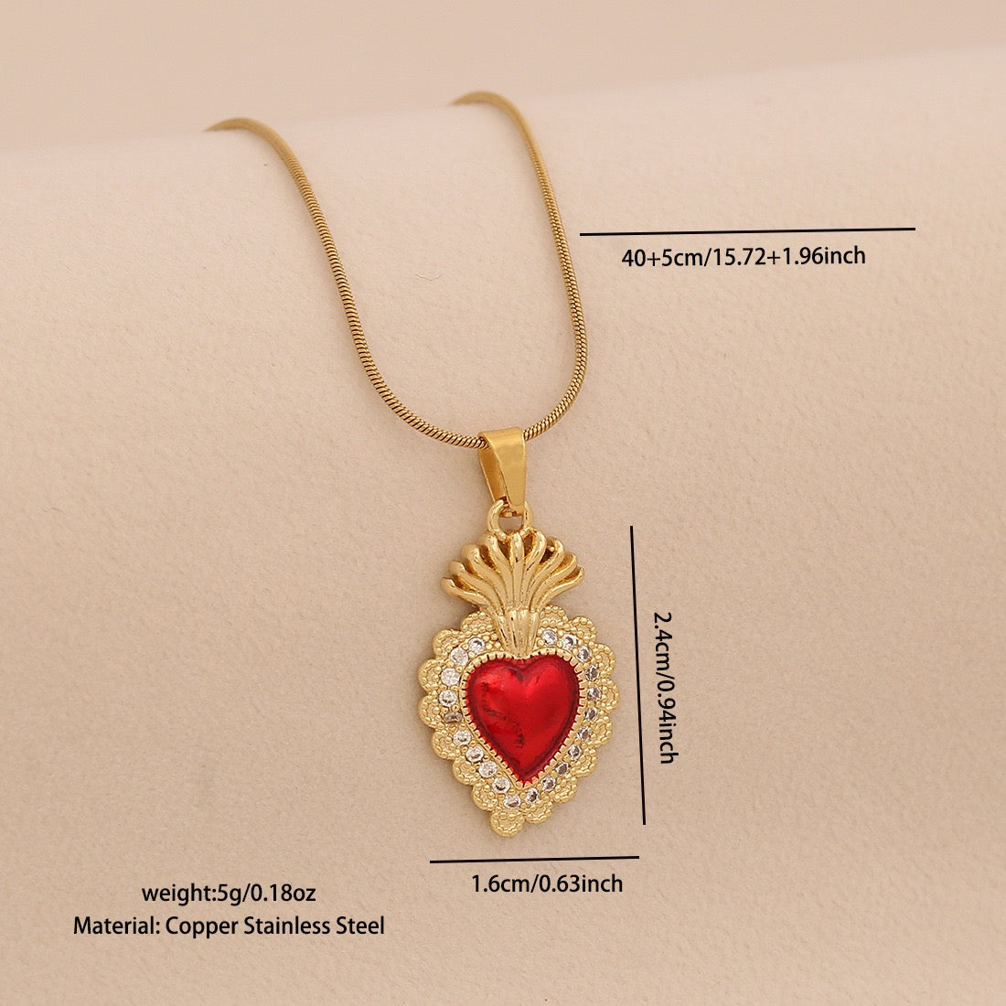 Crimson Zircon Heart Necklace