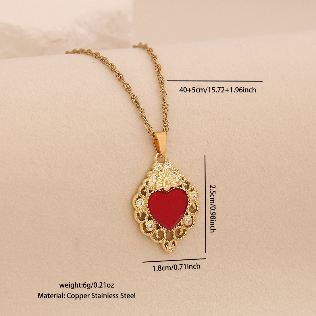 Crimson Zircon Heart Necklace