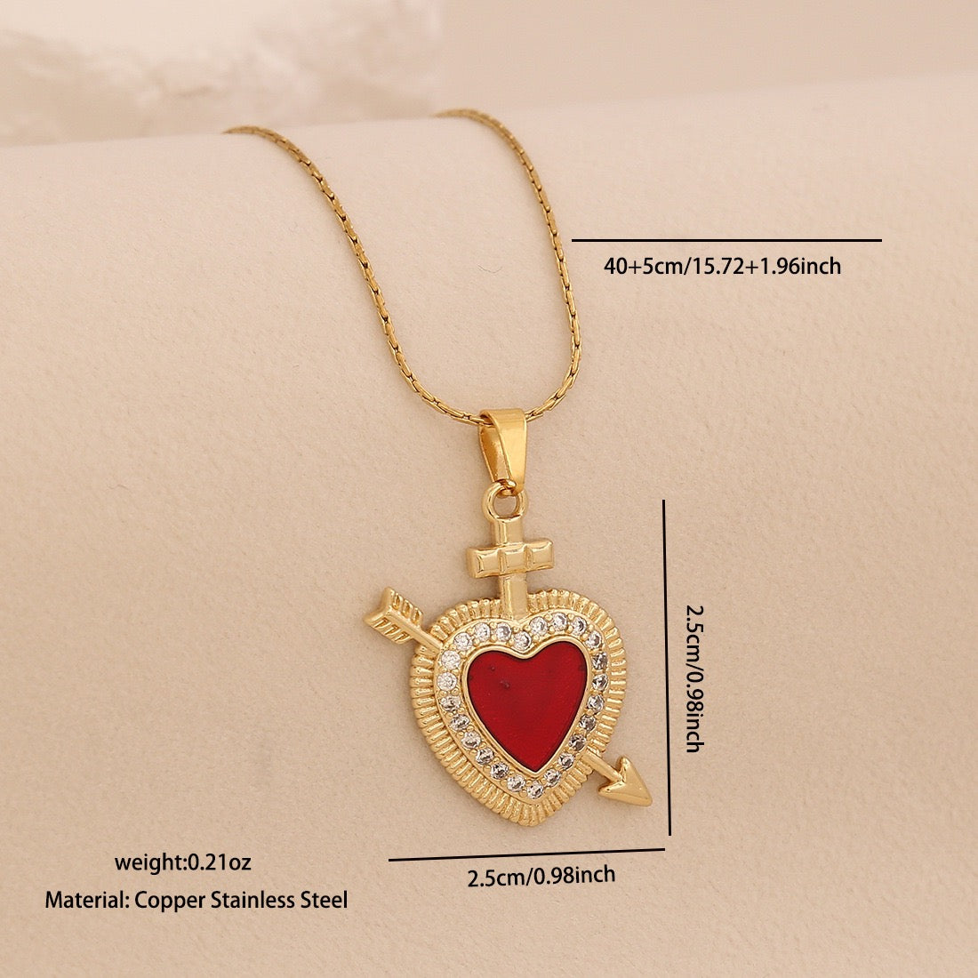 Crimson Zircon Heart Necklace