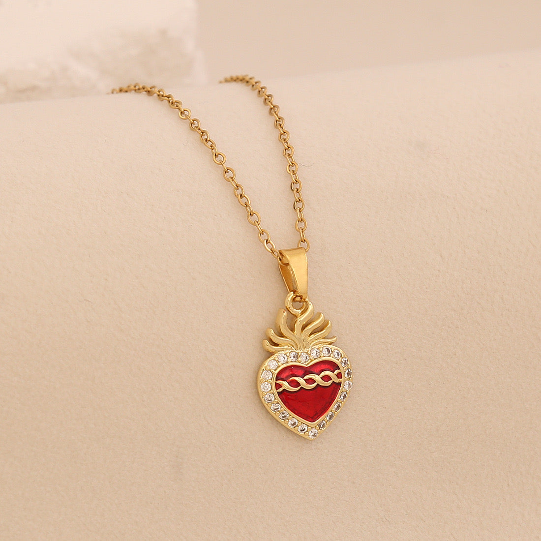 Crimson Zircon Heart Necklace