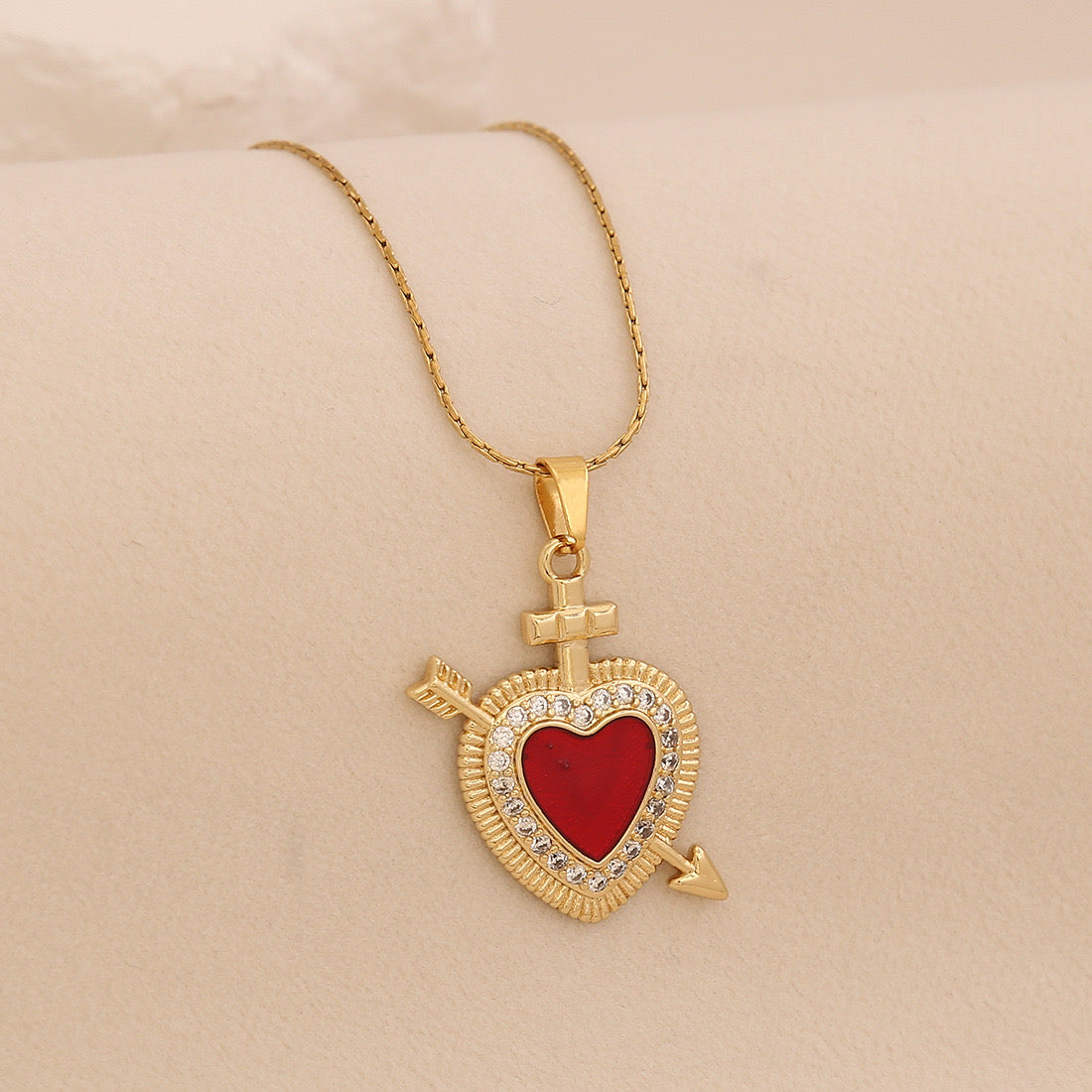 Crimson Zircon Heart Necklace