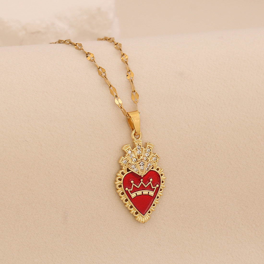 Crimson Zircon Heart Necklace