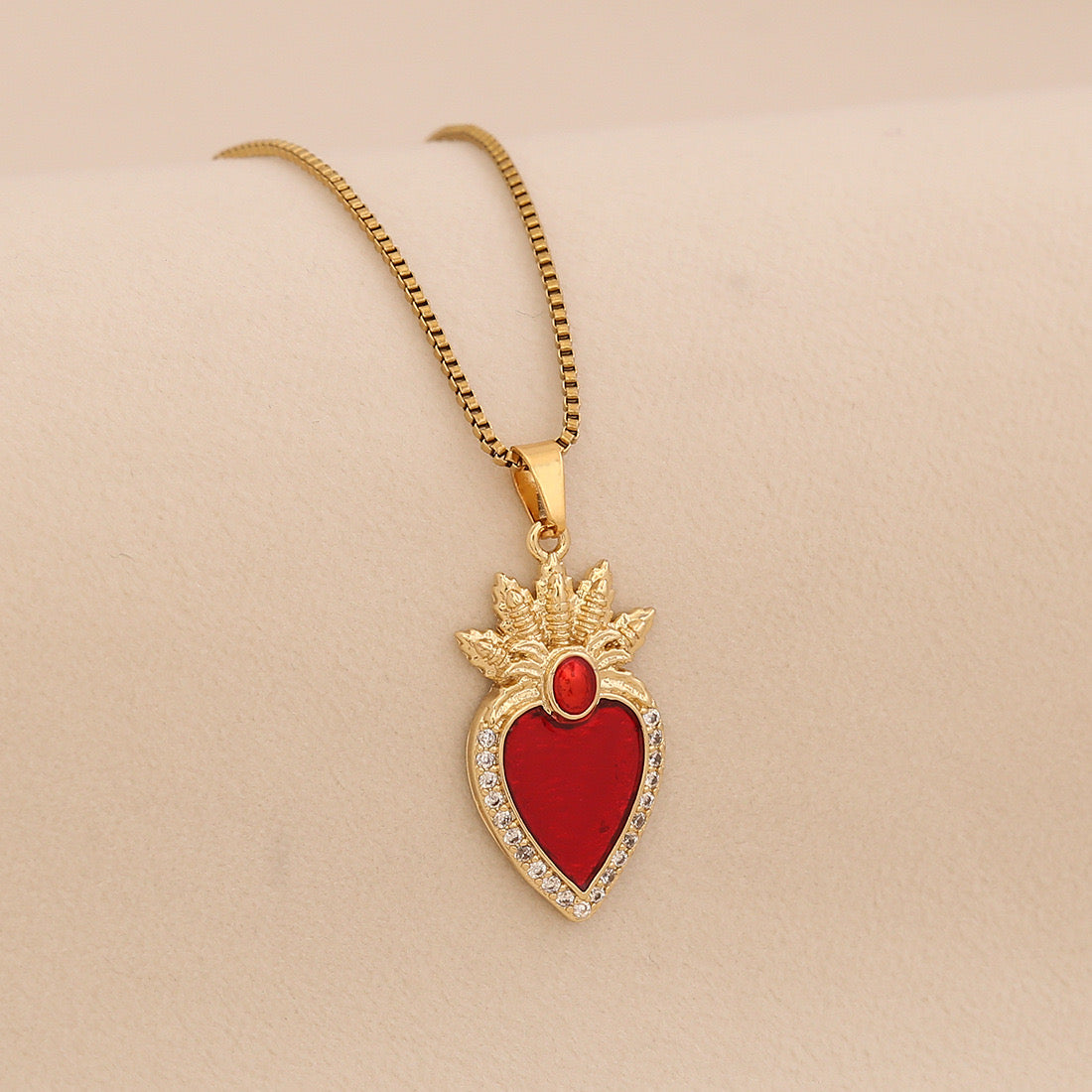 Crimson Zircon Heart Necklace