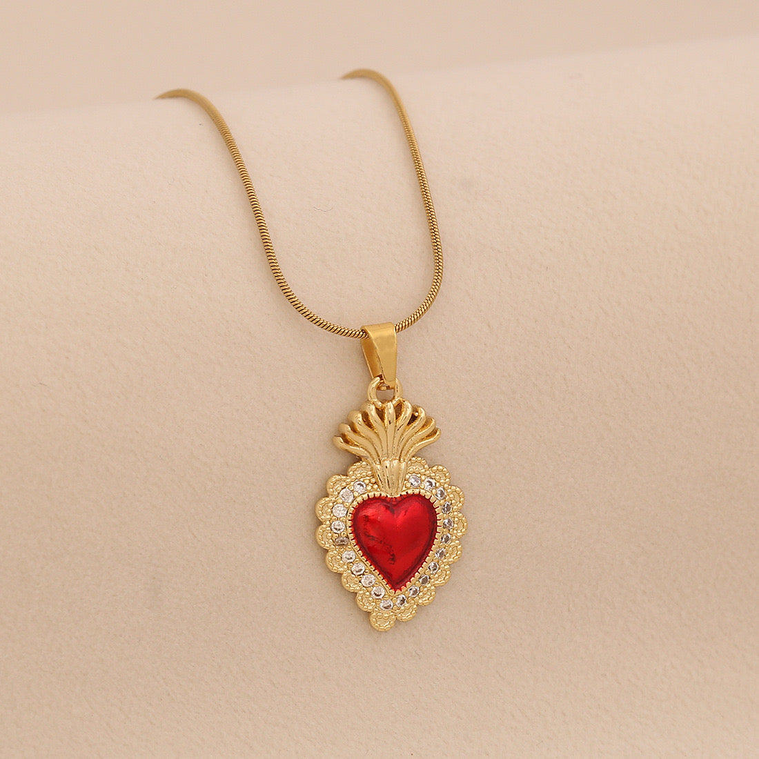 Crimson Zircon Heart Necklace