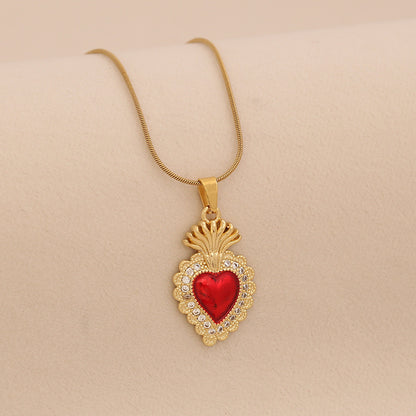 Crimson Zircon Heart Necklace