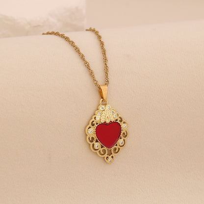 Crimson Zircon Heart Necklace