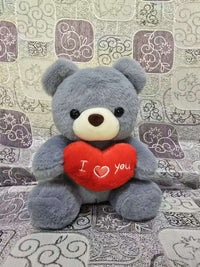 Grey Heart Hugging Bear